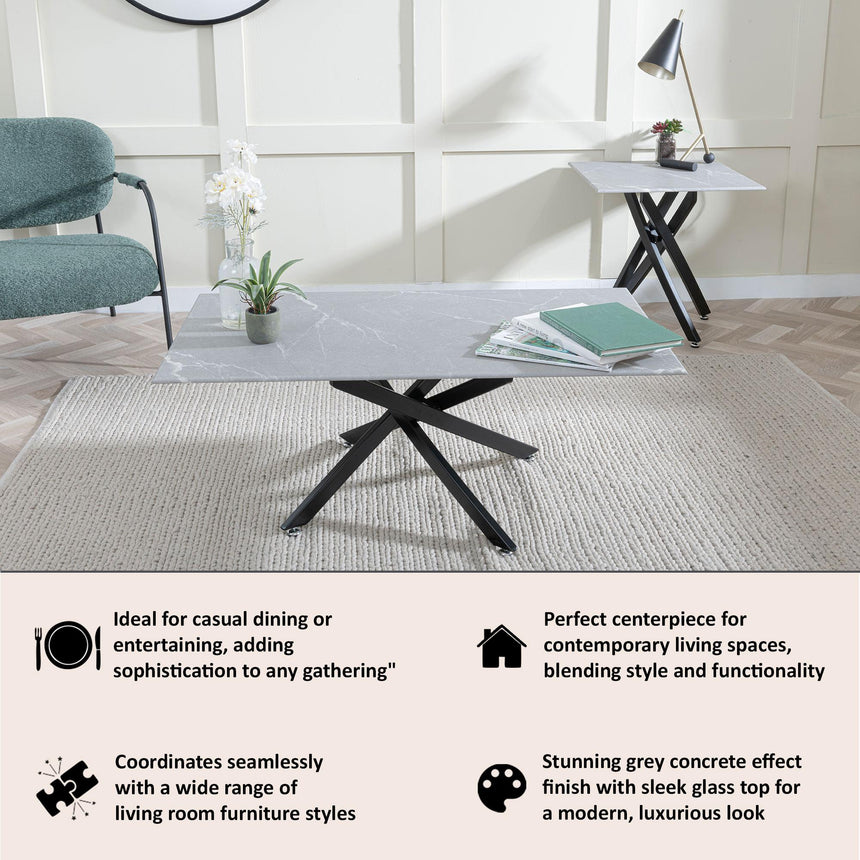 Clearance - Chopstick Grey Glass Coffee Table with Black Metal Legs-7