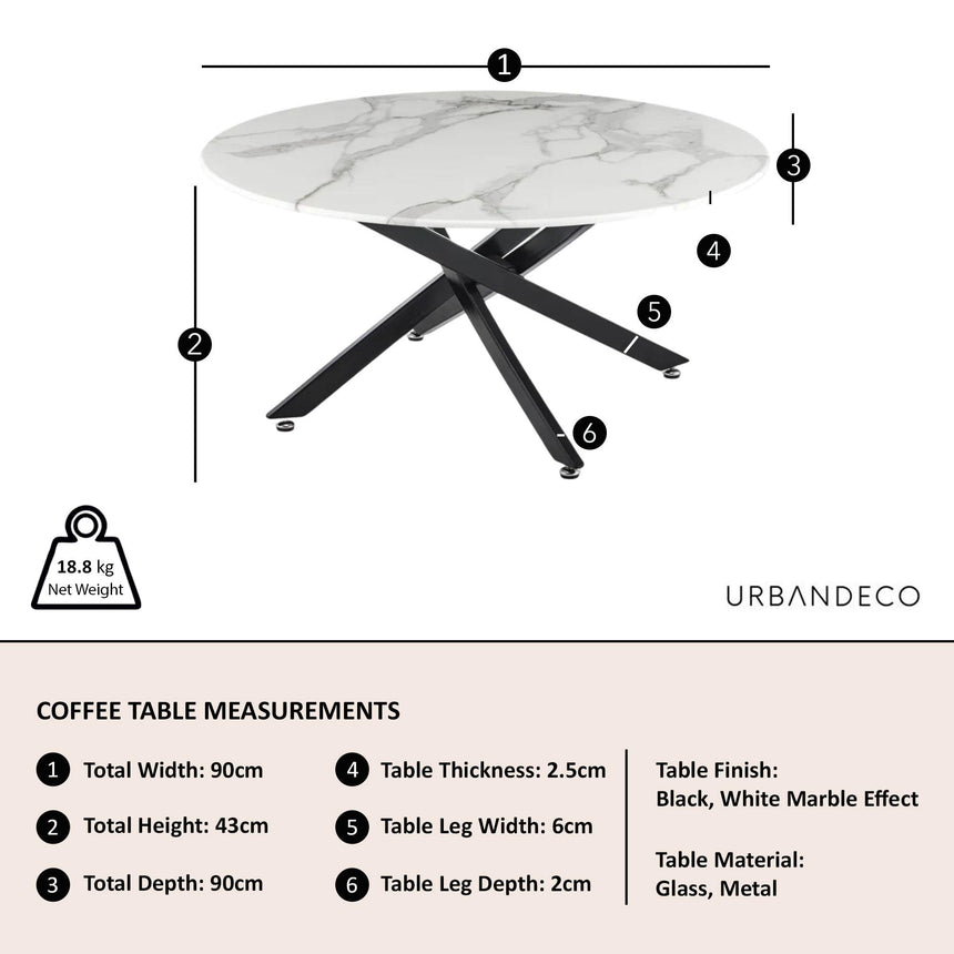 Clearance - Chopstick White Glass Round Coffee Table with Black Metal Legs-9