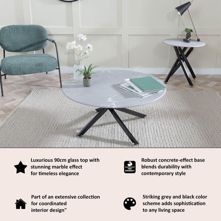 Clearance - Chopstick Grey Glass Round Coffee Table with Black Metal Legs-8
