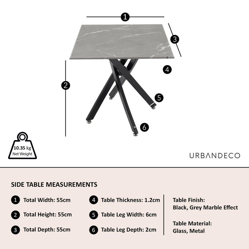 Clearance - Chopstick Grey Glass Square Side Table with Black Metal Legs-9