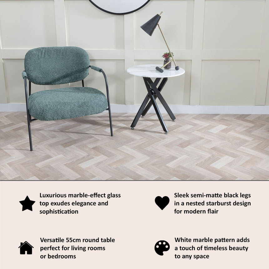 Clearance - Chopstick White Glass Round Side Table with Black Metal Legs-3