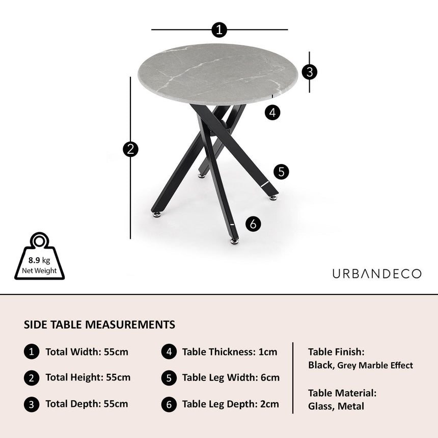 Clearance - Chopstick Grey Glass Round Side Table with Black Metal Legs-3