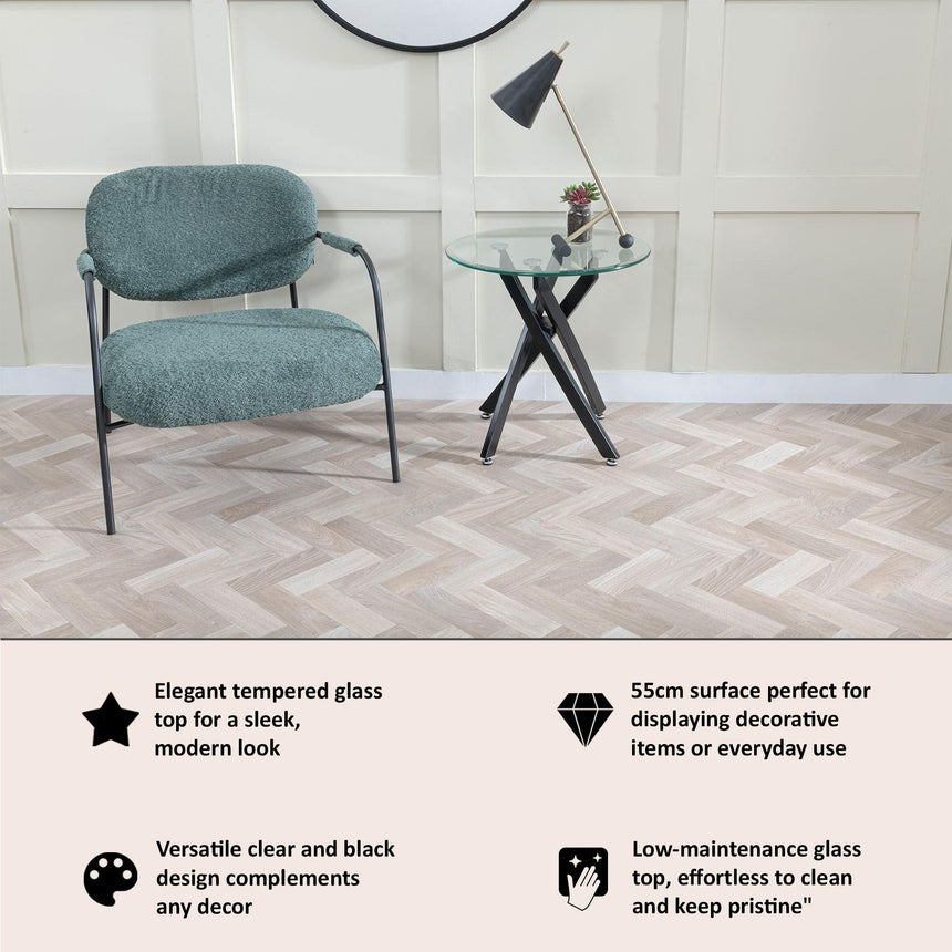 Clearance - Chopstick Clear Glass Round Side Table with Black Metal Legs-2