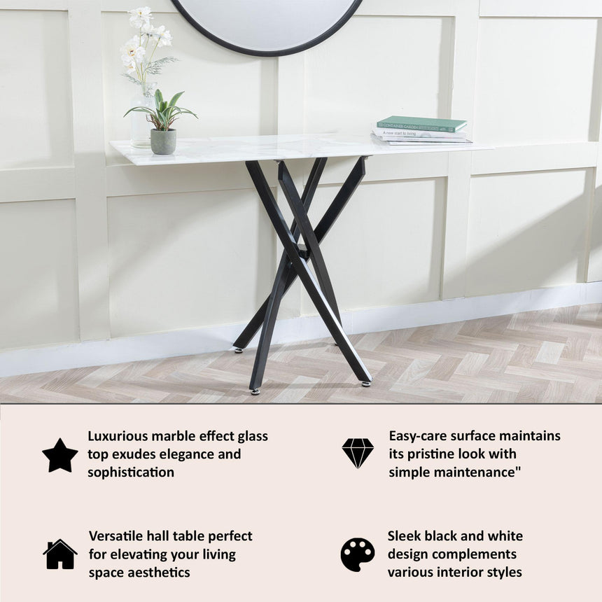 Clearance - Chopstick White Glass Console Table with Black Metal Legs-9