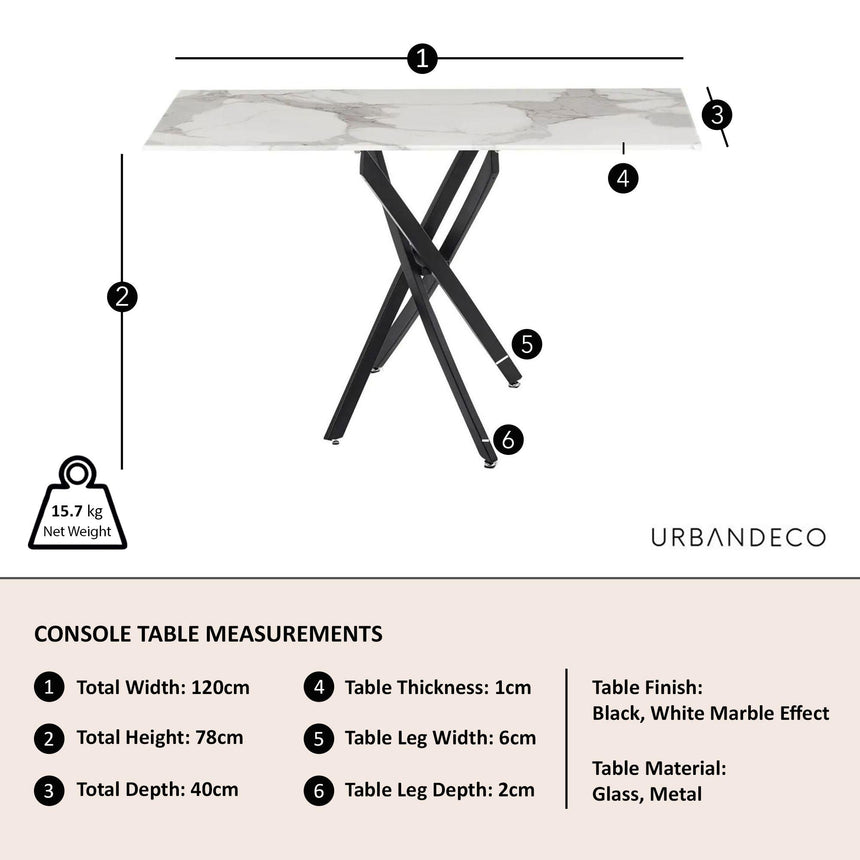 Clearance - Chopstick White Glass Console Table with Black Metal Legs-10