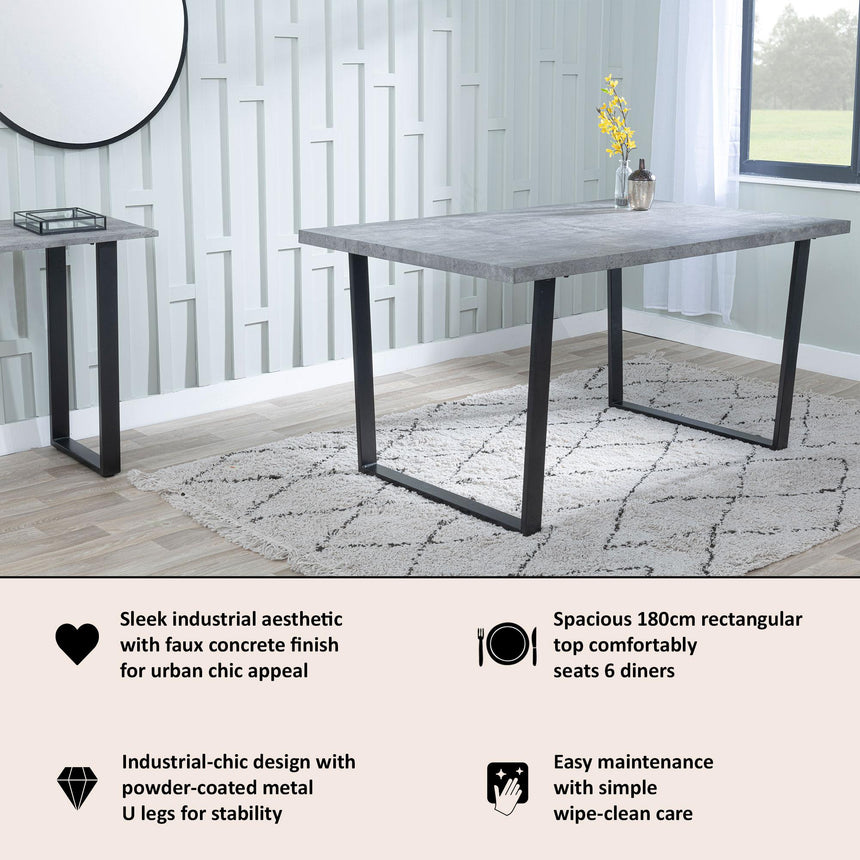 Clearance - Texas 6 Seater Grey Faux Concrete Dining Table - 180cm-8