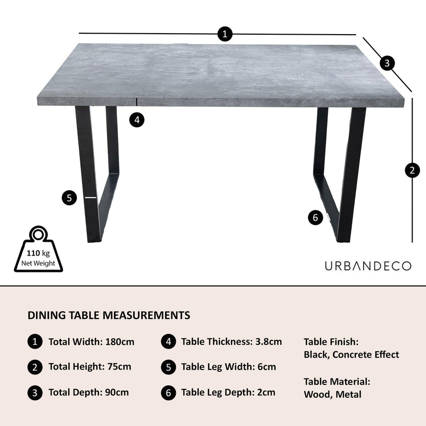 Clearance - Texas 6 Seater Grey Faux Concrete Dining Table - 180cm-9