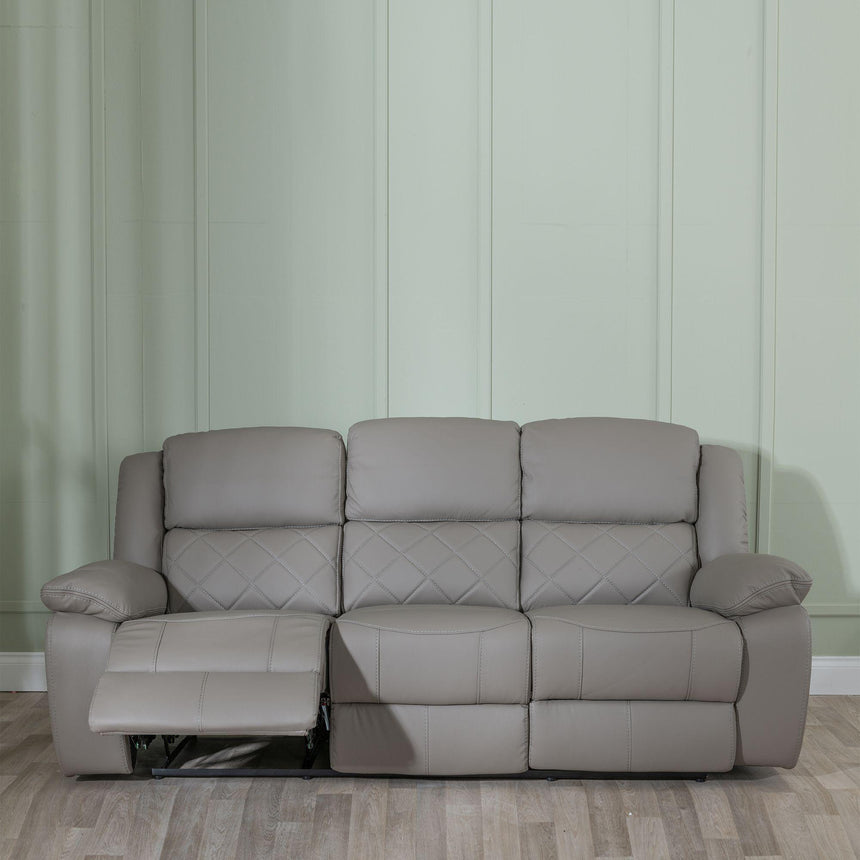 Bentley Light Grey Leather 3 Seater Recliner Sofa-3