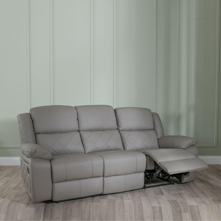Bentley Light Grey Leather 3 Seater Recliner Sofa-4