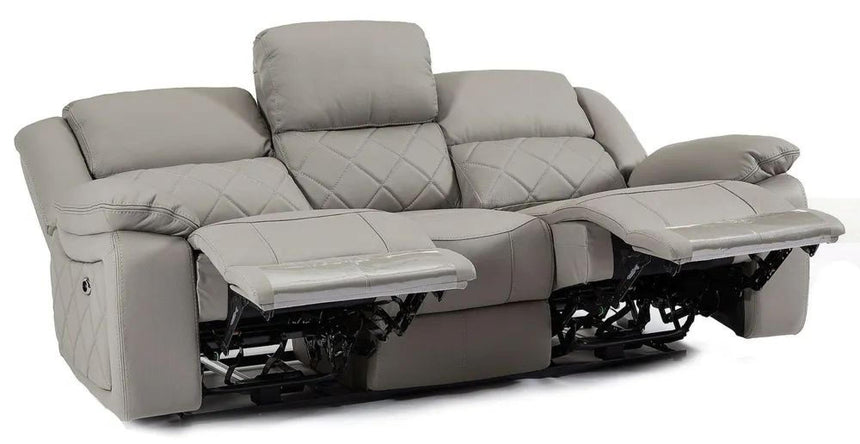 Bentley Light Grey Leather 3 Seater Recliner Sofa-10