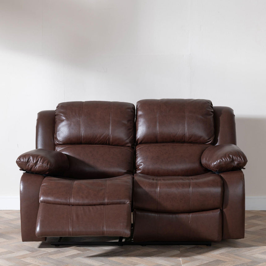 London Brown Leather 2 Seater Recliner Sofa-3