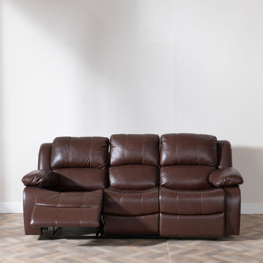 London Brown Leather 3 Seater Recliner Sofa-3