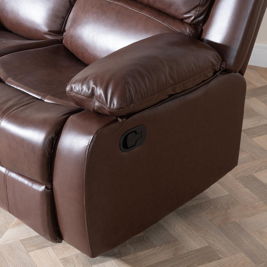 London Brown Leather 3 Seater Recliner Sofa-7