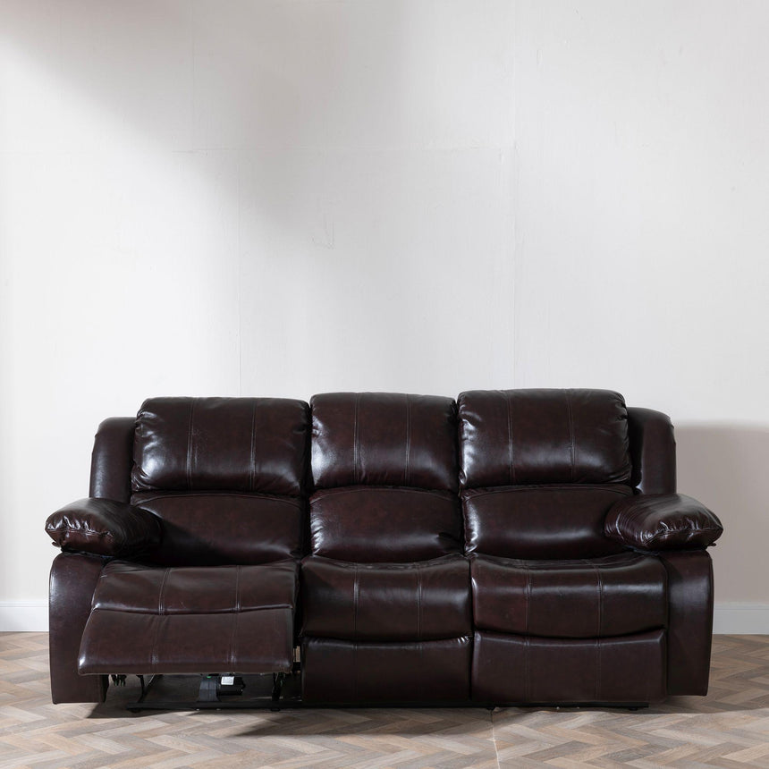 London Burgundy Leather 3 Seater Recliner Sofa-2