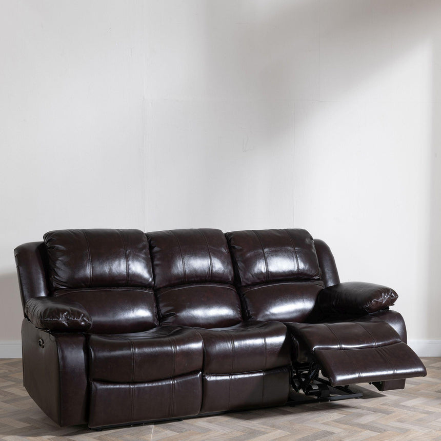 London Burgundy Leather 3 Seater Recliner Sofa-5