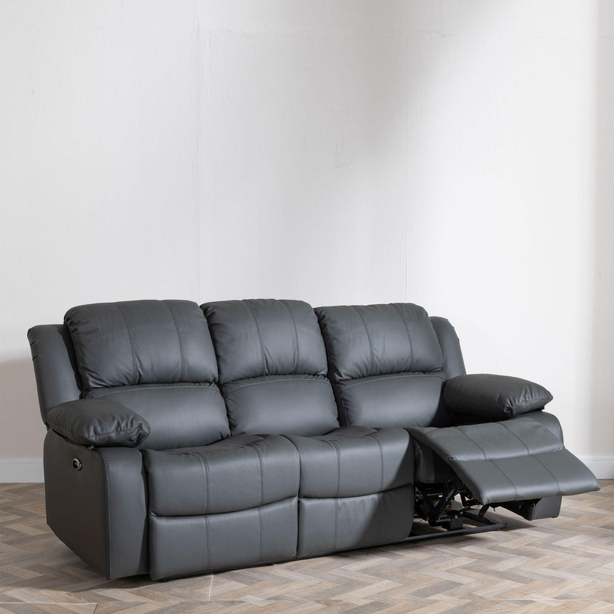 London Grey Leather 3 Seater Recliner Sofa-4