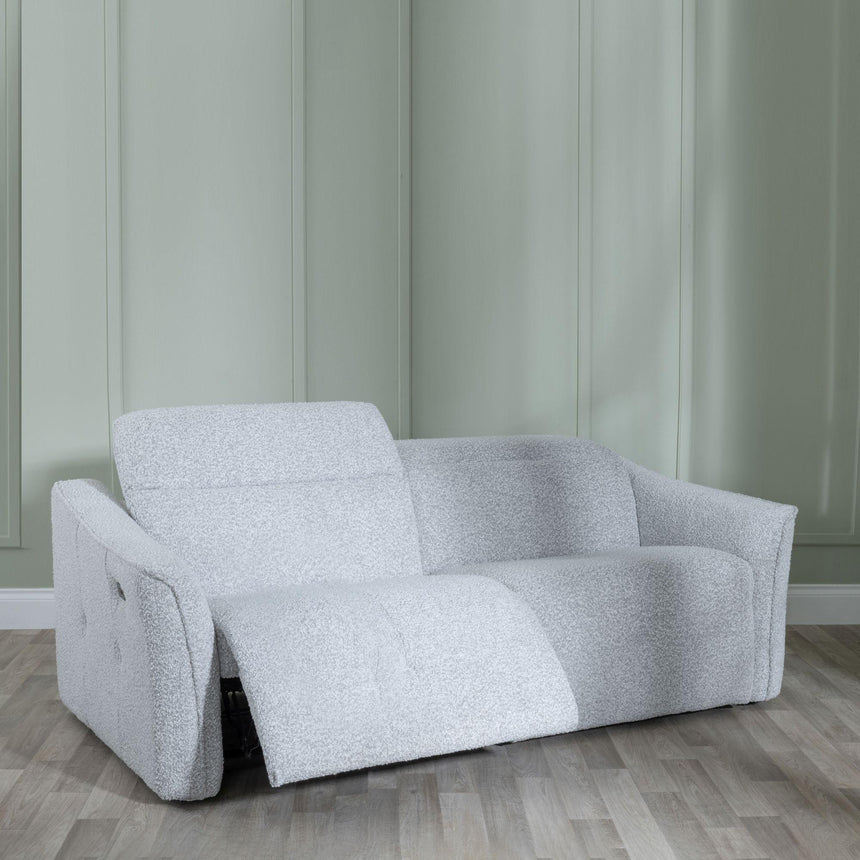 Inca Light Grey Teddy Fabric 3 Seater Electric Recliner Sofa-3