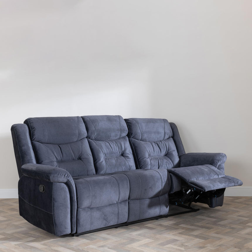 Dudley Silvano Blue Fabric 3 Seater Recliner Sofa-3