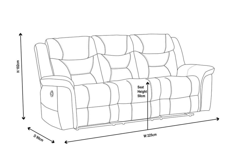 Dudley Silvano Blue Fabric 3 Seater Recliner Sofa-10