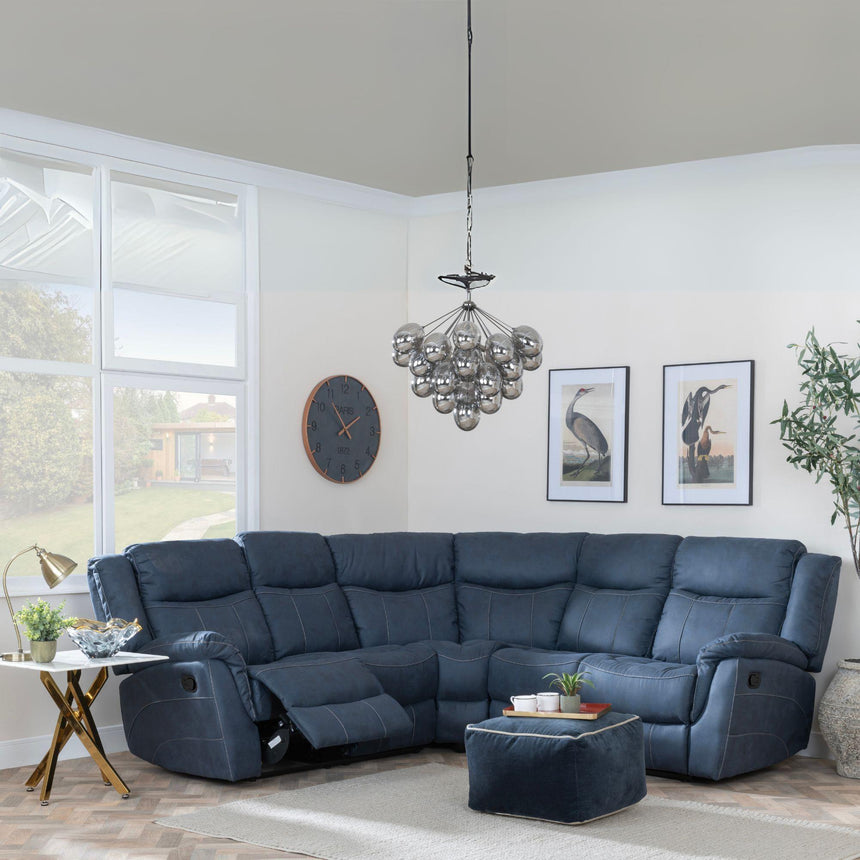Hilbert Denim Blue Fabric Recliner Corner Sofa-2