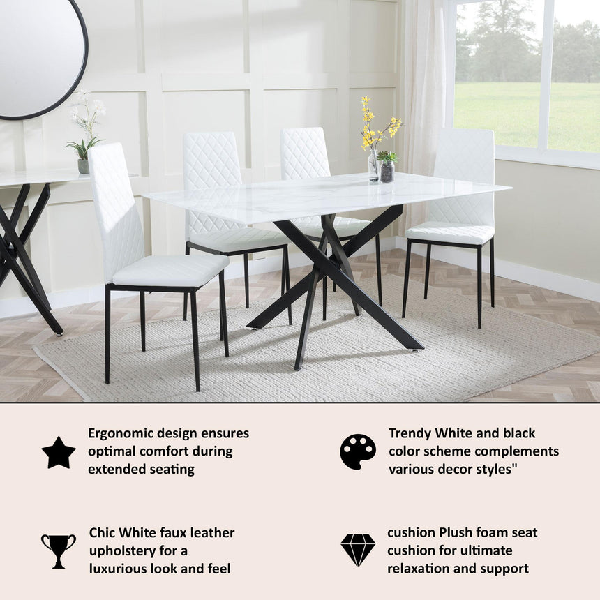 Clearance - Metro Dining Chairs in White Colour Leather and Black Metal Legs-14