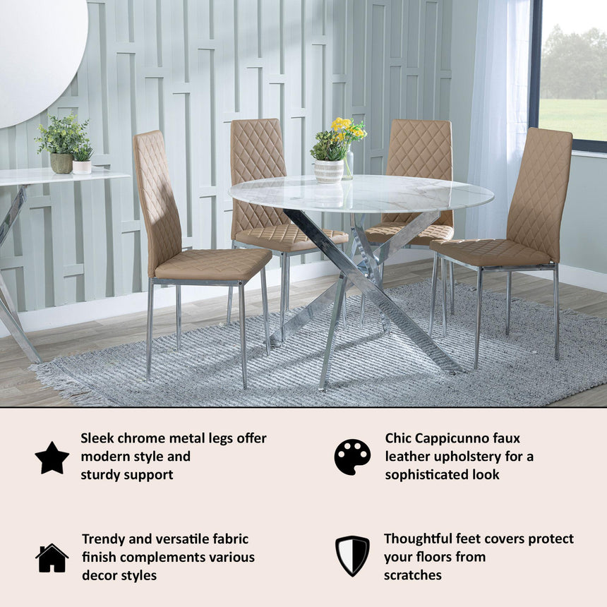 Clearance - Metro Dining Chairs in Cappuccino Colour Leather and Chrome Metal Legs-7