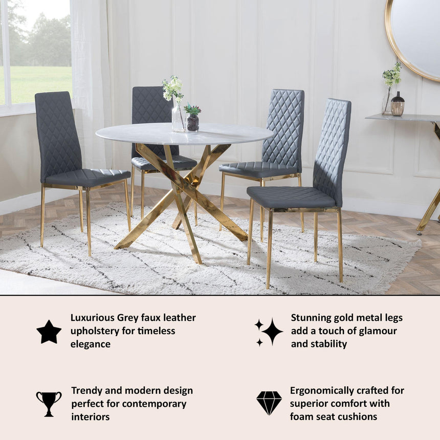 Clearance - Metro Dining Chairs in Grey Colour Leather and Gold Metal Legs-11
