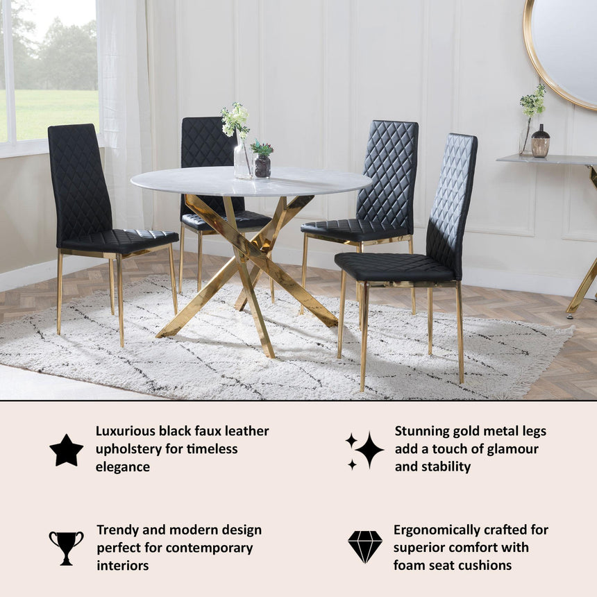 Clearance - Metro Dining Chairs in Black Colour Leather and Gold Metal Legs-12
