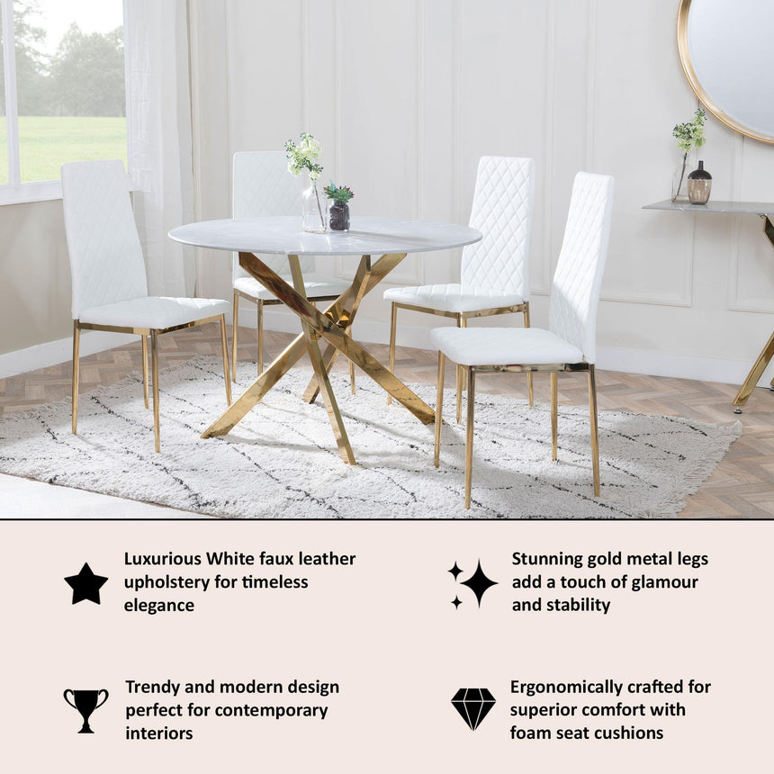 Clearance - Metro Dining Chairs in White Colour Leather and Gold Metal Legs-11