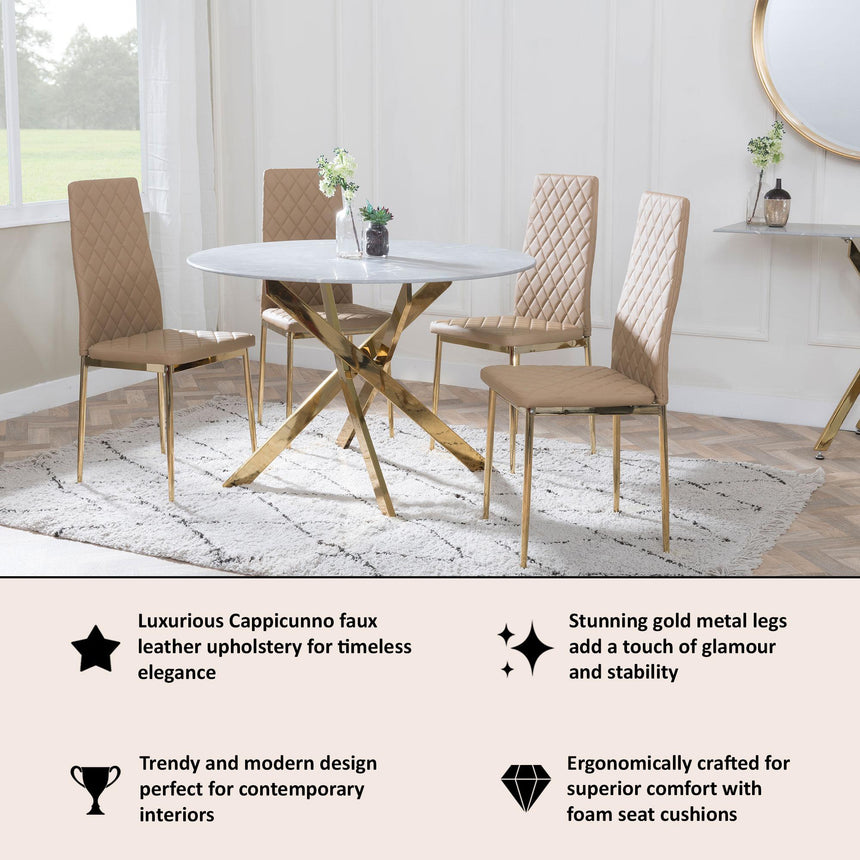 Clearance - Metro Dining Chairs in Cappuccino Colour Leather and Gold Metal Legs-11