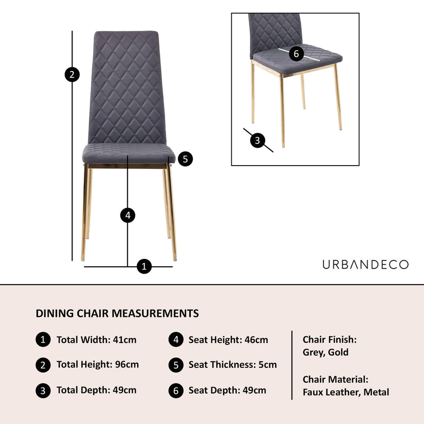Clearance - Metro Dining Chairs in Grey Colour Leather and Gold Metal Legs-12