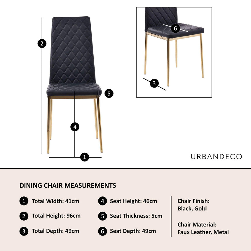 Clearance - Metro Dining Chairs in Black Colour Leather and Gold Metal Legs-13