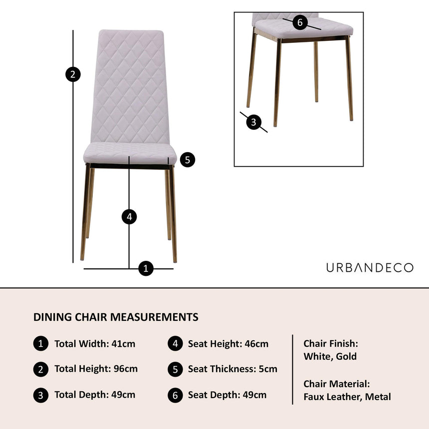 Clearance - Metro Dining Chairs in White Colour Leather and Gold Metal Legs-12
