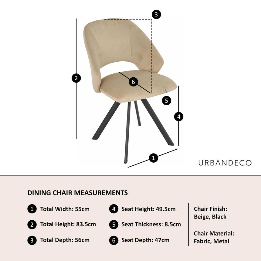 Ion Beige Velvet Fabric Swivel Dining Chair with Black Legs-3