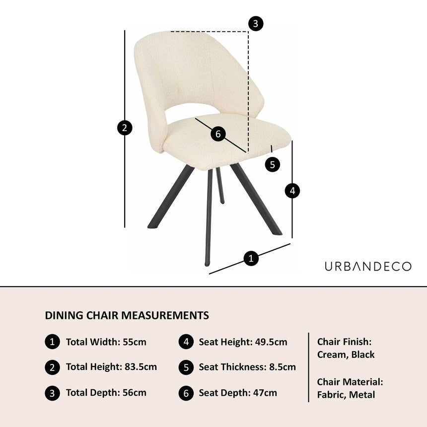 Ion Cream Boucle Teddy Fabric Swivel Dining Chair with Black Legs-7