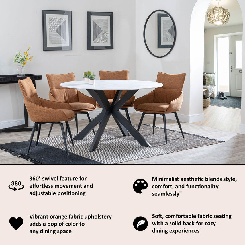 Ace Orange Fabric Swivel Dining Chair with Black Legs-11