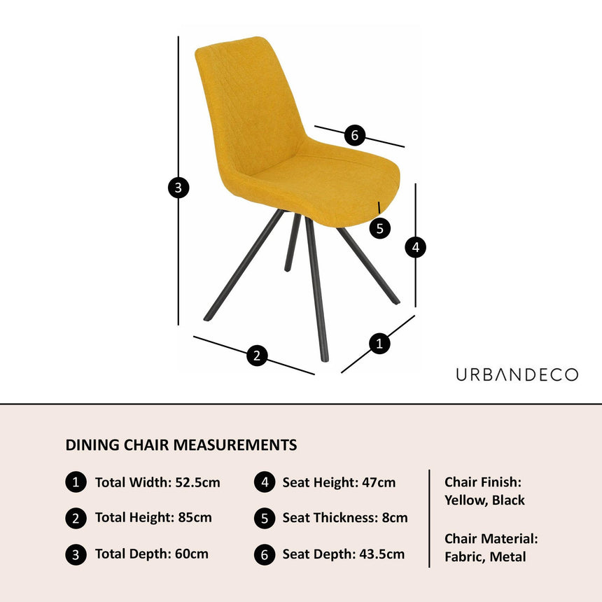 Boden Yellow Fabric Swivel Dining Chair with Black Legs-3