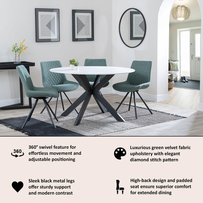 Boden Green Fabric Swivel Dining Chair with Black Legs-11