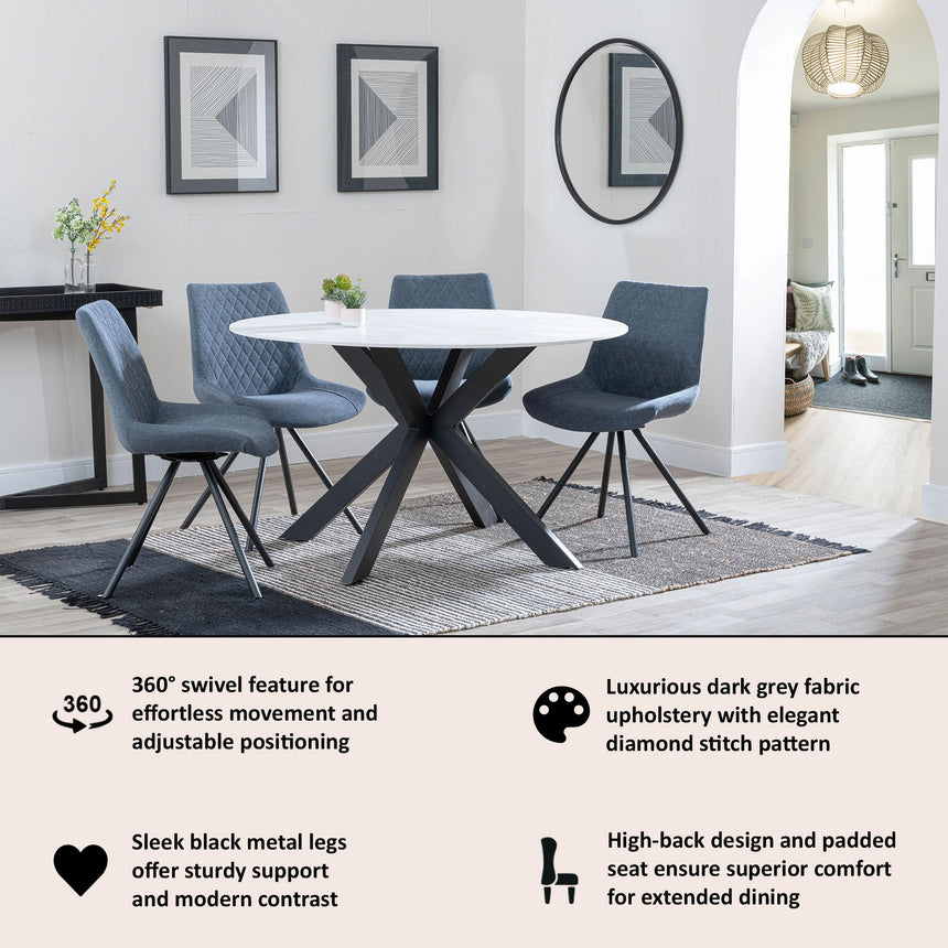 Boden Dark Grey Fabric Swivel Dining Chair with Black Legs-11