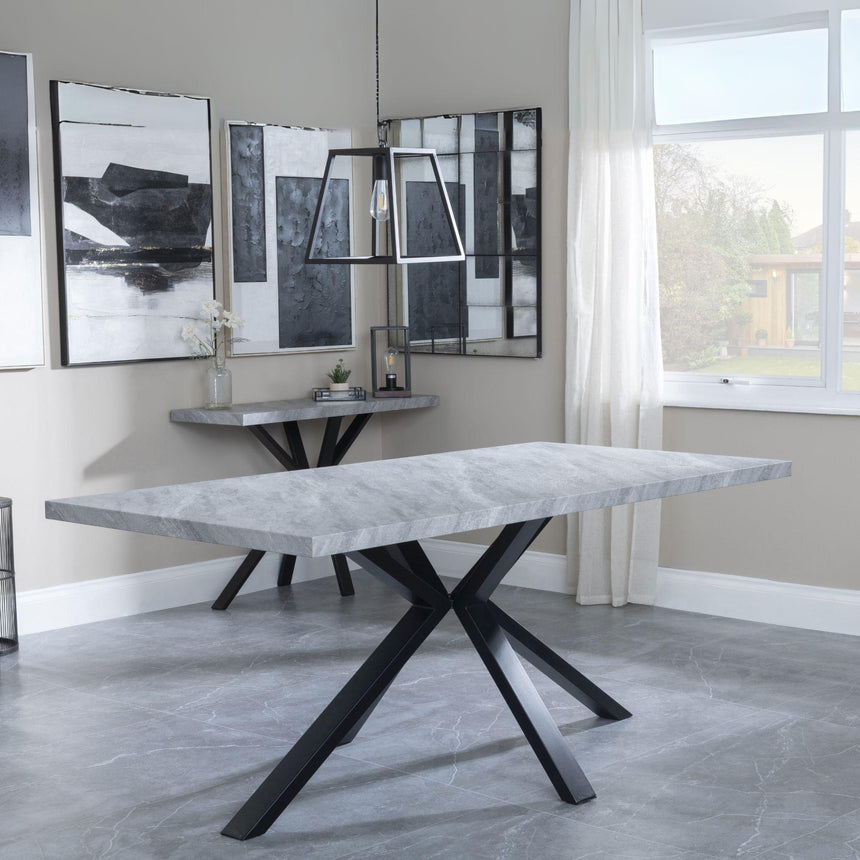 Ezra 6 Seater Grey Concrete Dining Table with Black Spider Legs - 180cm-3