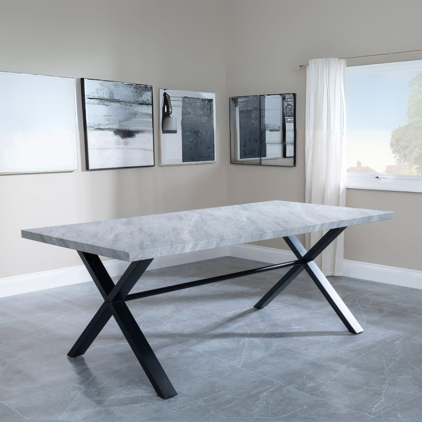 Ezra 8 Seater Grey Concrete Dining Table with Black Cross Legs - 200cm-4