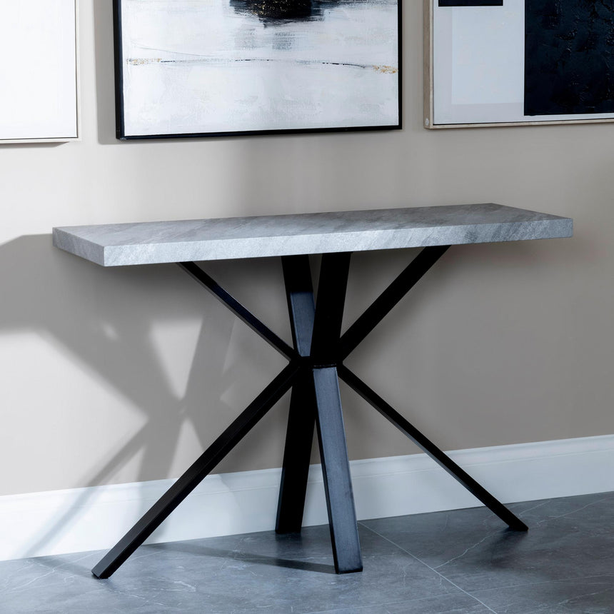 Ezra Grey Concrete Effect Console Table with Black Spider Legs-3