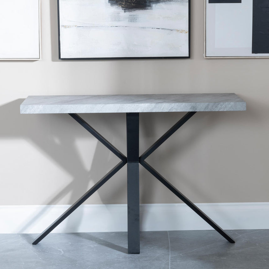 Ezra Grey Concrete Effect Console Table with Black Spider Legs-4