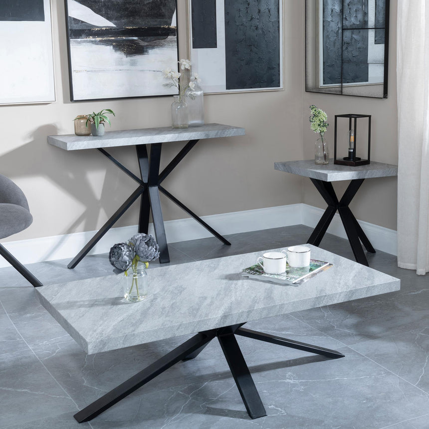 Ezra Grey Concrete Effect Console Table with Black Spider Legs-8
