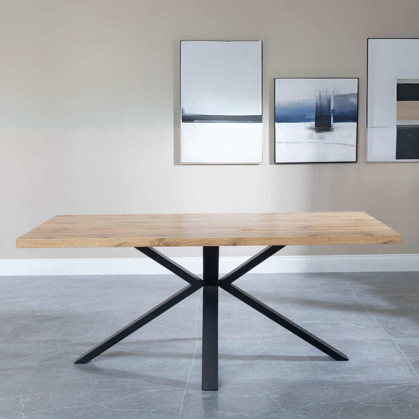 Ezra Oak 6 Seater Dining Table with Black Spider Legs - 180cm-3