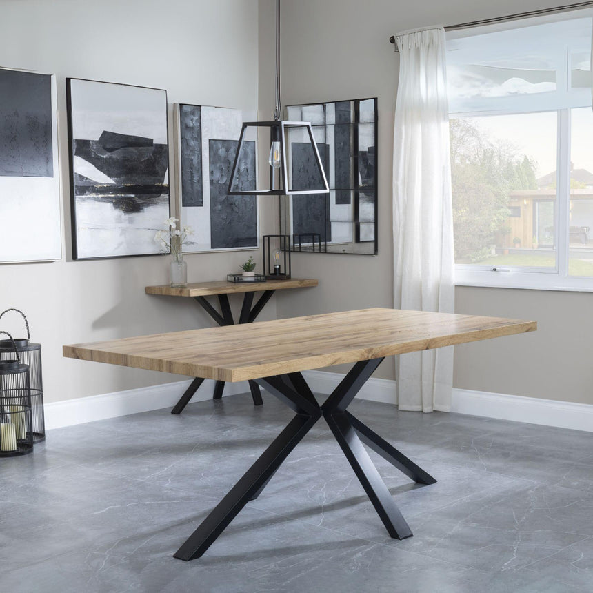 Ezra Oak 6 Seater Dining Table with Black Spider Legs - 180cm-4