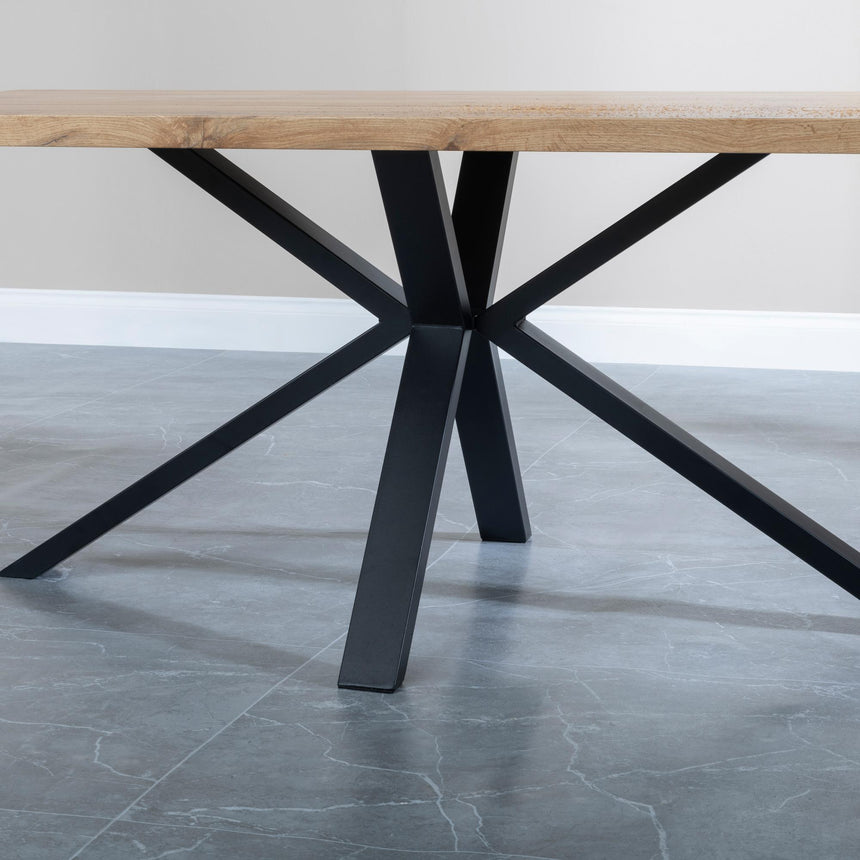 Ezra Oak 6 Seater Dining Table with Black Spider Legs - 180cm-6