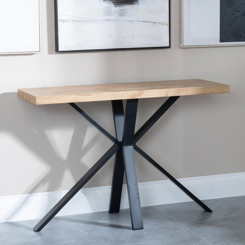 Ezra Oak Console Table with Black Spider Legs-4