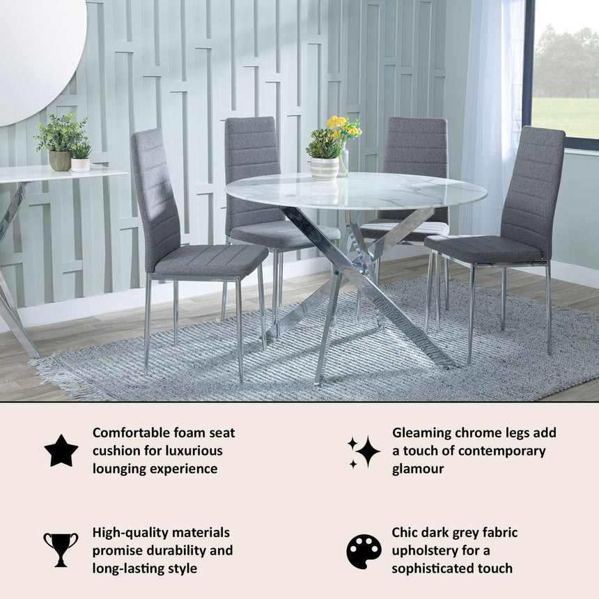 Clearance - Lido Dining Chair in Dark Grey Colour Fabric with Chrome Legs-14