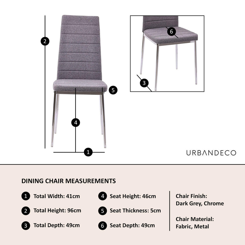 Clearance - Lido Dining Chair in Dark Grey Colour Fabric with Chrome Legs-7